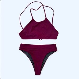 Jolyn 2 piece bikini swimsuit LARGE top SMALL bottom solid bold halter top high